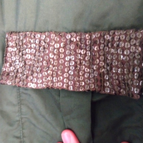 Olive Green Military Style Button Down with Sequined Pockets - Picture 4 of 4
